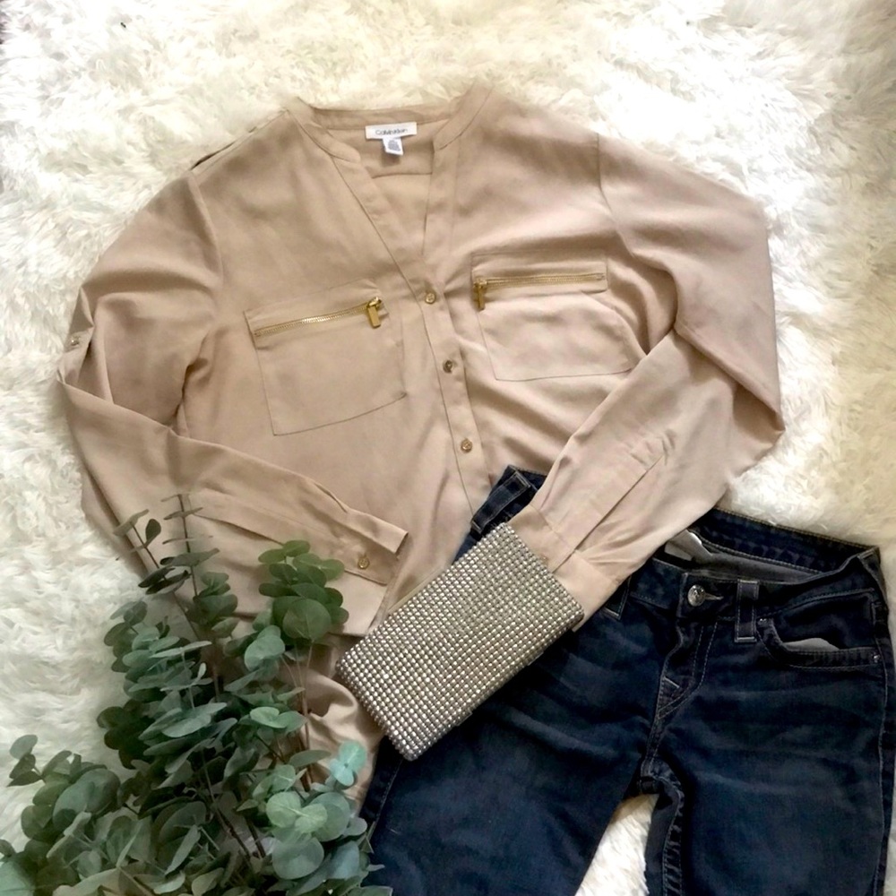 Calvin Klein Tan Blouse Size Medium